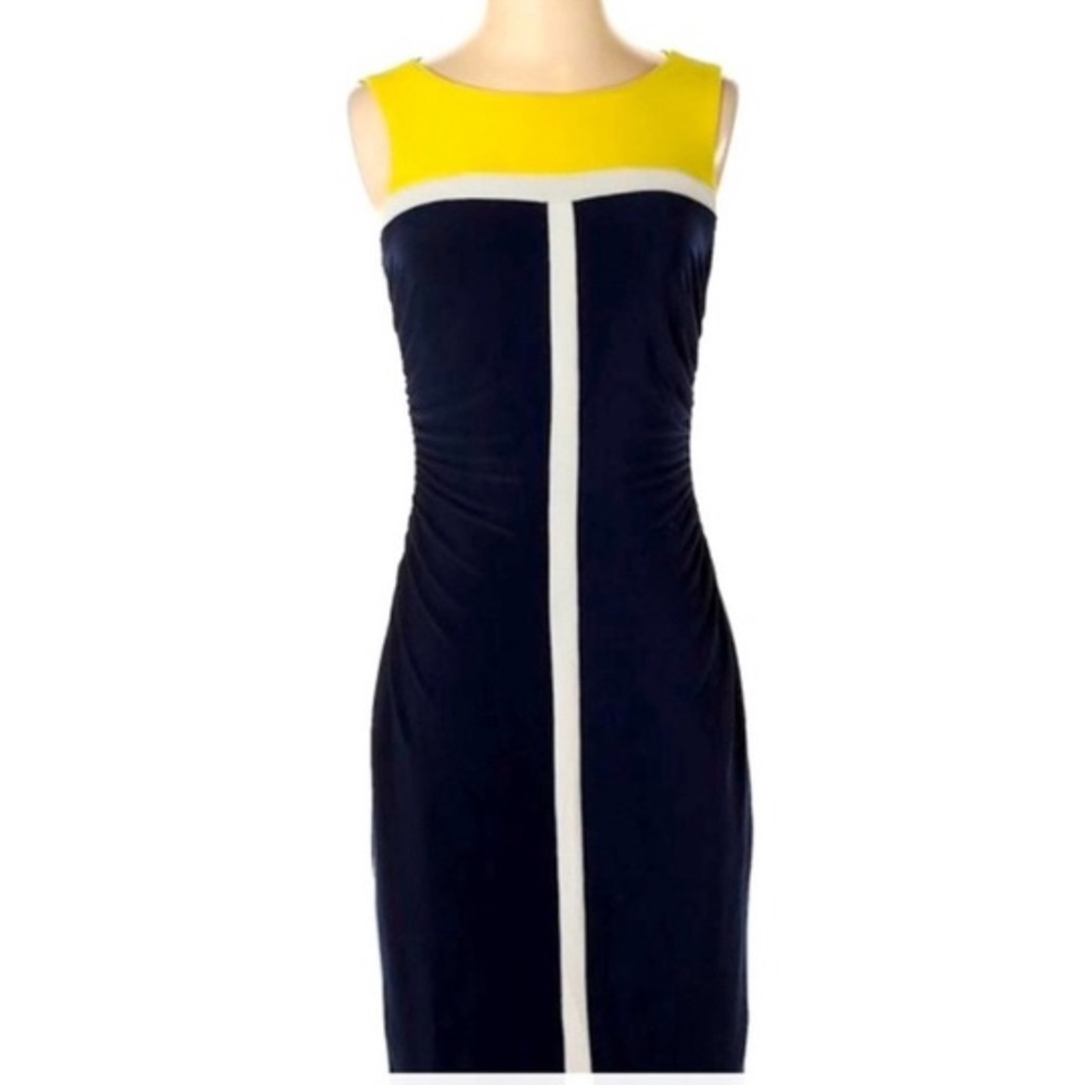 Lauren Ralph Lauren Yellow and Navy Midi Dress